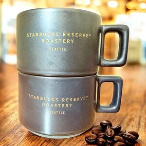 Starbucks Reserve Roastery Seattle Stackable Coffee Mug Cup Set of 2 Black